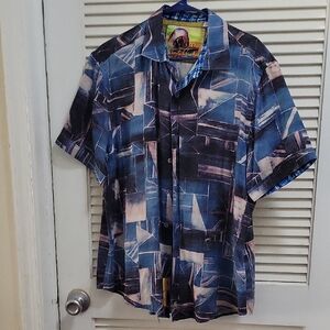 Geometric Blue Button-Up Shirt